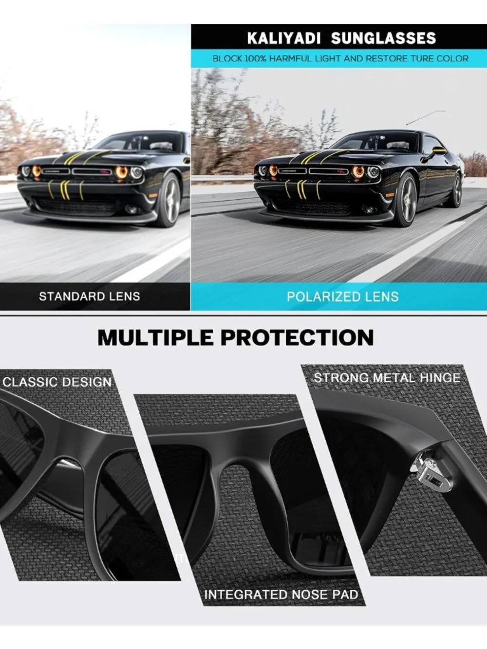Polarized Sunglasses for Men & Women - Classic Matte Black Frame, UV Protection